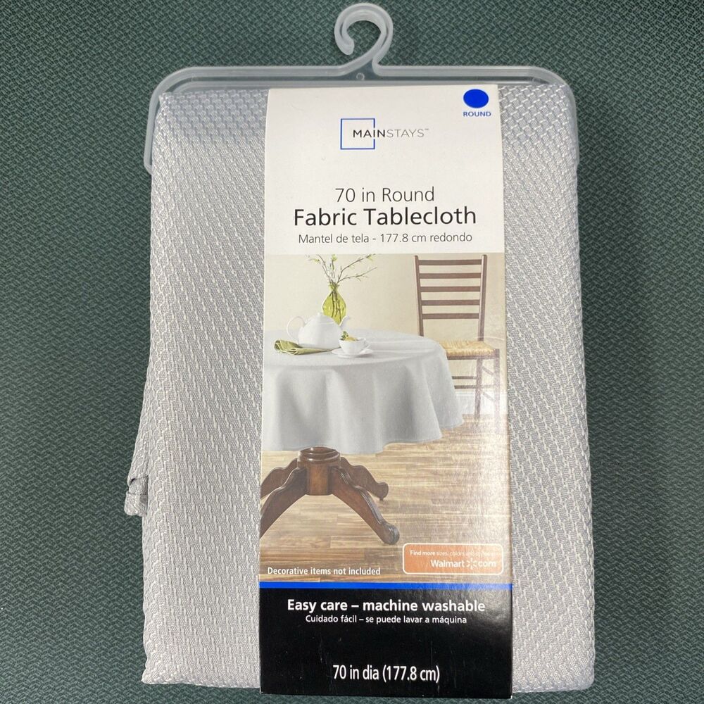Mainstays Soft Silver Tablecloth 70” Round Polyester Easy Care NEW